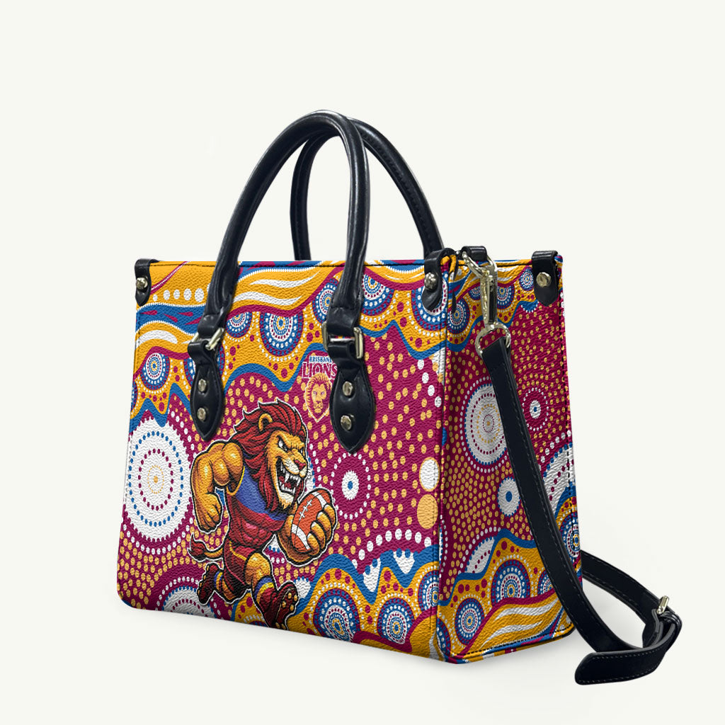 Brisbane Lions Leather Bag Aboriginal Dot Pattern - Football Mascot Heritage Pride