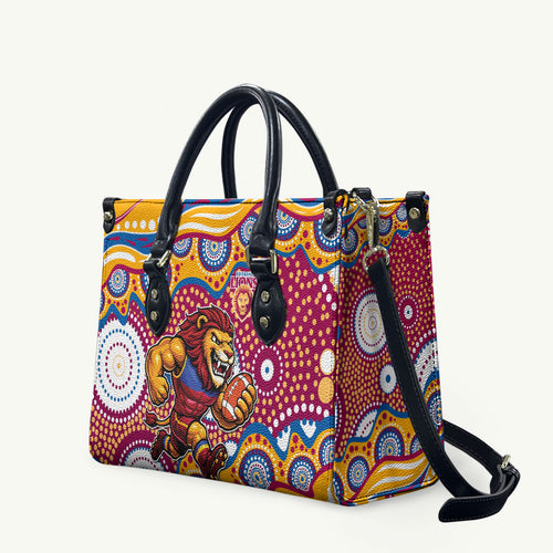 Brisbane Lions Leather Bag Aboriginal Dot Pattern - Football Mascot Heritage Pride
