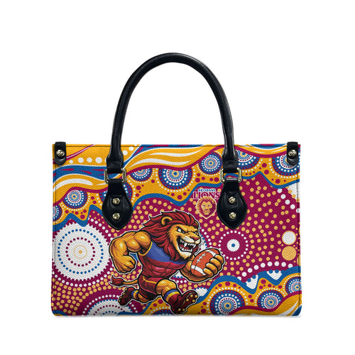 Brisbane Lions Leather Bag Aboriginal Dot Pattern - Football Mascot Heritage Pride