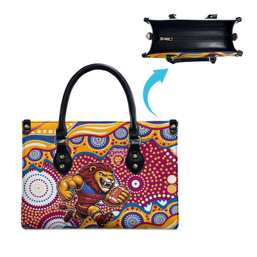 Brisbane Lions Leather Bag Aboriginal Dot Pattern - Football Mascot Heritage Pride