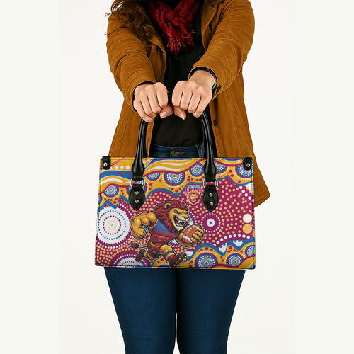 Brisbane Lions Leather Bag Aboriginal Dot Pattern - Football Mascot Heritage Pride