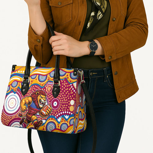 Brisbane Lions Leather Bag Aboriginal Dot Pattern - Football Mascot Heritage Pride