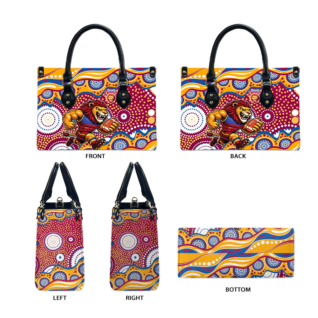 Brisbane Lions Leather Bag Aboriginal Dot Pattern - Football Mascot Heritage Pride