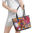 Brisbane Lions Leather Tote Bag Aboriginal Dot Pattern - Football Mascot Heritage Pride