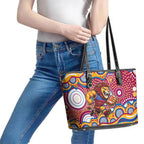 Brisbane Lions Leather Tote Bag Aboriginal Dot Pattern - Football Mascot Heritage Pride