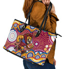 Brisbane Lions Leather Tote Bag Aboriginal Dot Pattern - Football Mascot Heritage Pride
