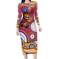 Brisbane Lions Long Sleeve Bodycon Dress Aboriginal Dot Pattern - Football Mascot Heritage Pride