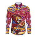 Brisbane Lions Long Sleeve Button Shirt Aboriginal Dot Pattern - Football Mascot Heritage Pride