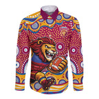 Brisbane Lions Long Sleeve Button Shirt Aboriginal Dot Pattern - Football Mascot Heritage Pride