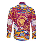Brisbane Lions Long Sleeve Button Shirt Aboriginal Dot Pattern - Football Mascot Heritage Pride