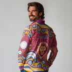 Brisbane Lions Long Sleeve Polo Shirt Aboriginal Dot Pattern - Football Mascot Heritage Pride