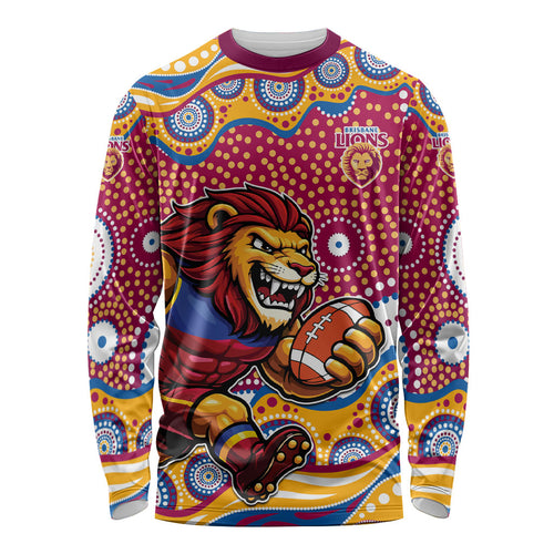 Brisbane Lions Long Sleeve Shirt Aboriginal Dot Pattern - Football Mascot Heritage Pride