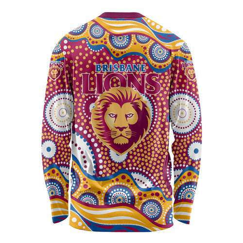 Brisbane Lions Long Sleeve Shirt Aboriginal Dot Pattern - Football Mascot Heritage Pride