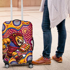 Brisbane Lions Luggage Cover Aboriginal Dot Pattern - Football Mascot Heritage Pride