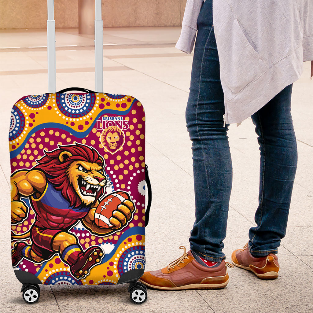 Brisbane Lions Luggage Cover Aboriginal Dot Pattern - Football Mascot Heritage Pride