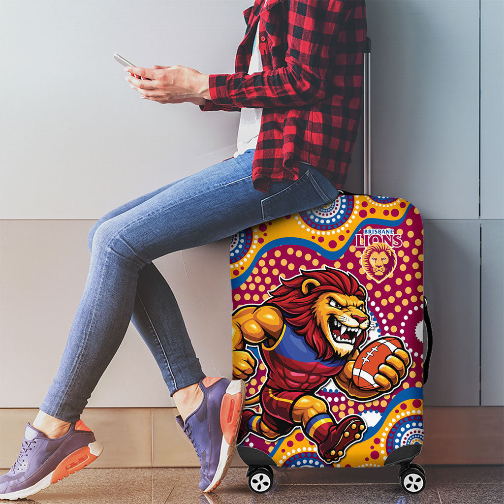 Brisbane Lions Luggage Cover Aboriginal Dot Pattern - Football Mascot Heritage Pride