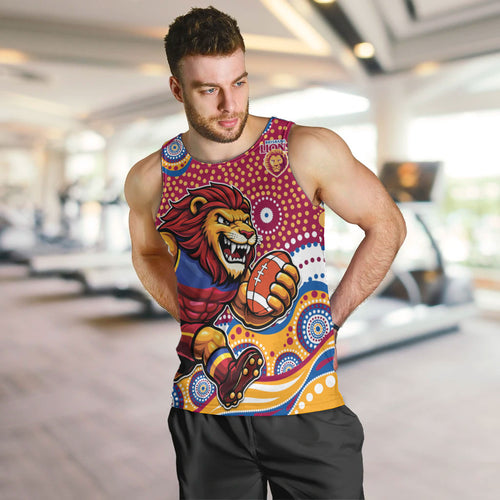 Brisbane Lions Men Tank Top Aboriginal Dot Pattern - Football Mascot Heritage Pride