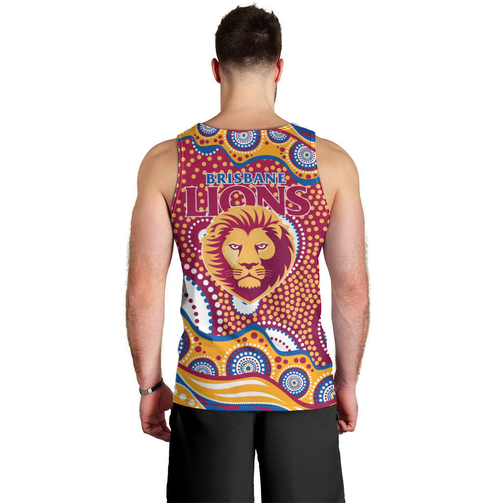 Brisbane Lions Men Tank Top Aboriginal Dot Pattern - Football Mascot Heritage Pride