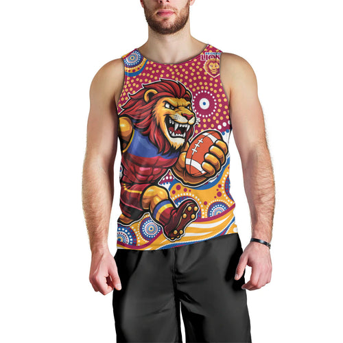 Brisbane Lions Men Tank Top Aboriginal Dot Pattern - Football Mascot Heritage Pride