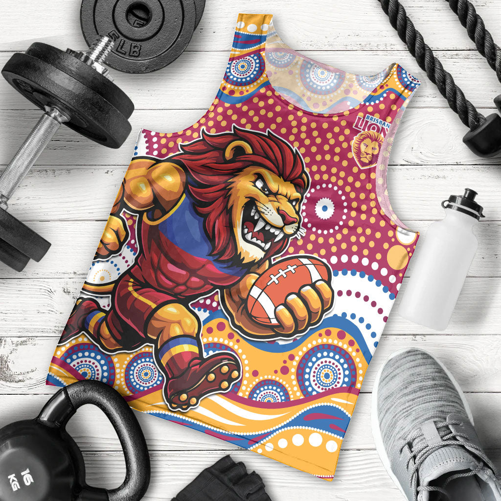 Brisbane Lions Men Tank Top Aboriginal Dot Pattern - Football Mascot Heritage Pride