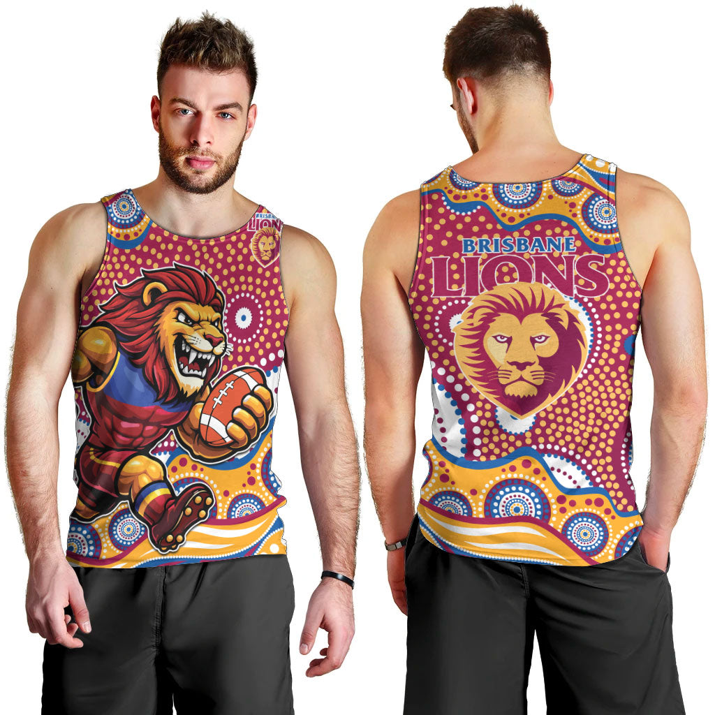 Brisbane Lions Men Tank Top Aboriginal Dot Pattern - Football Mascot Heritage Pride