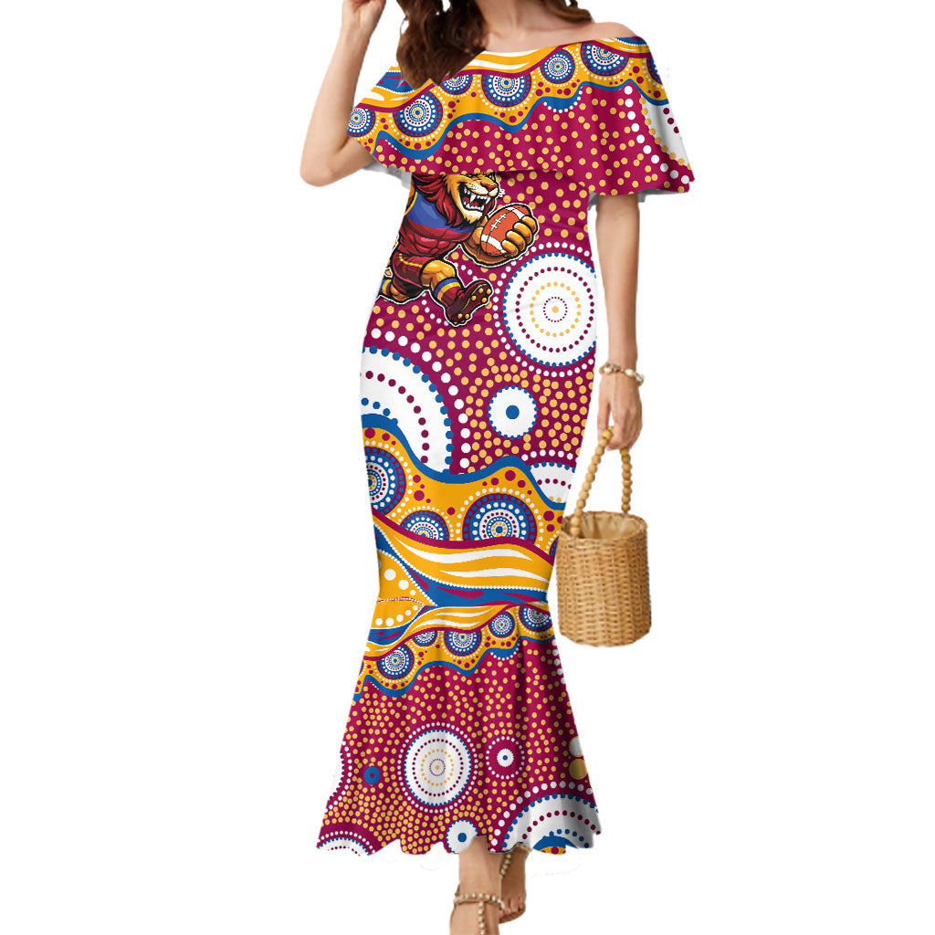 Brisbane Lions Mermaid Dress Aboriginal Dot Pattern - Football Mascot Heritage Pride