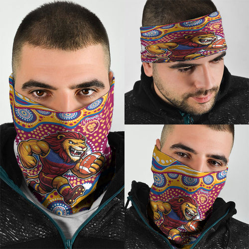 Brisbane Lions Neck Gaiter Aboriginal Dot Pattern - Football Mascot Heritage Pride