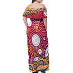 Brisbane Lions Off Shoulder Maxi Dress Aboriginal Dot Pattern - Football Mascot Heritage Pride