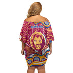 Brisbane Lions Off Shoulder Short Dress Aboriginal Dot Pattern - Football Mascot Heritage Pride