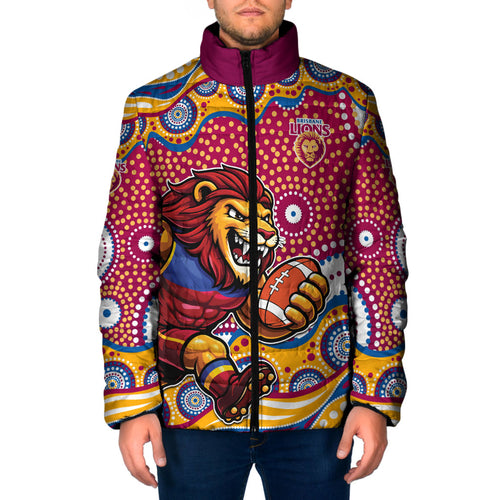 Brisbane Lions Padded Jacket Aboriginal Dot Pattern - Football Mascot Heritage Pride