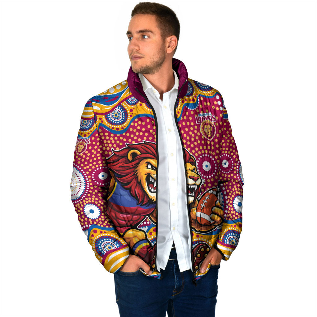 Brisbane Lions Padded Jacket Aboriginal Dot Pattern - Football Mascot Heritage Pride