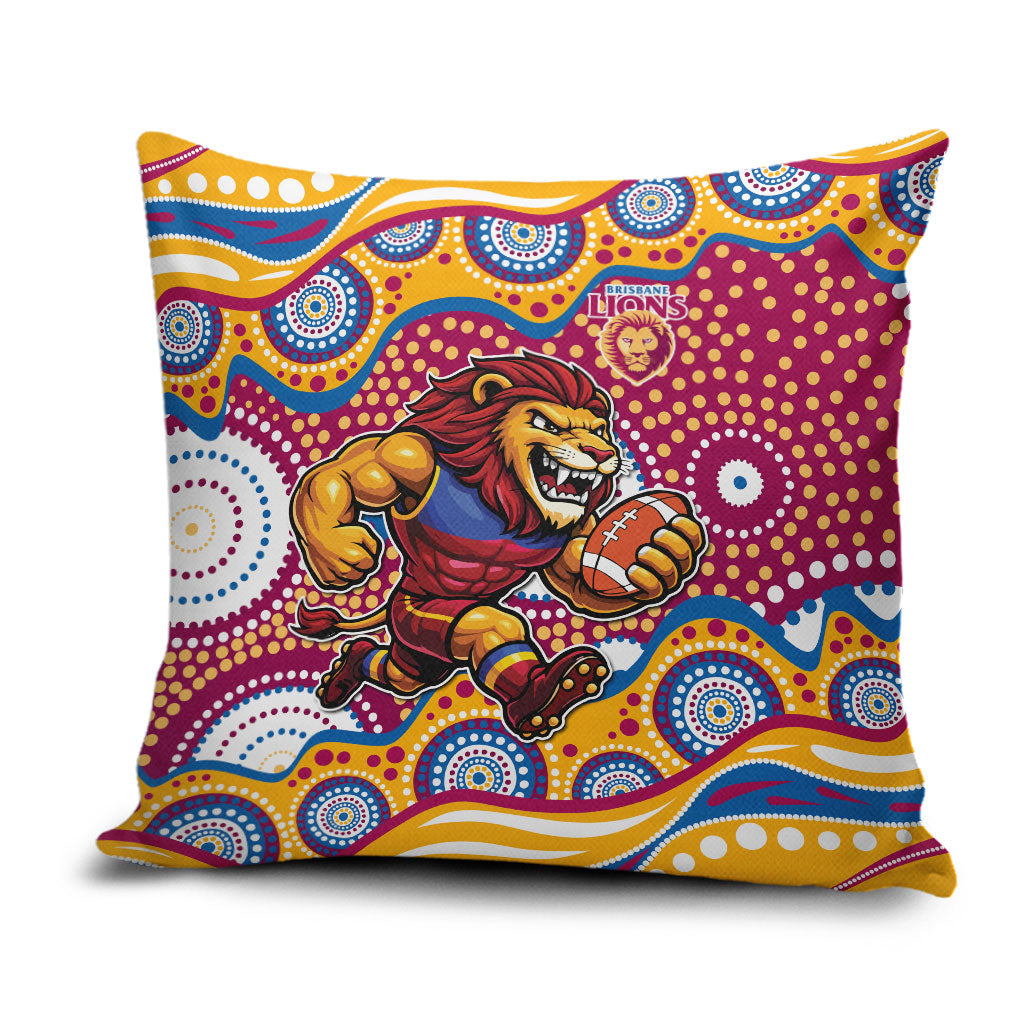 Brisbane Lions Pillow Cover Aboriginal Dot Pattern - Football Mascot Heritage Pride