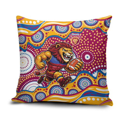 Brisbane Lions Pillow Cover Aboriginal Dot Pattern - Football Mascot Heritage Pride