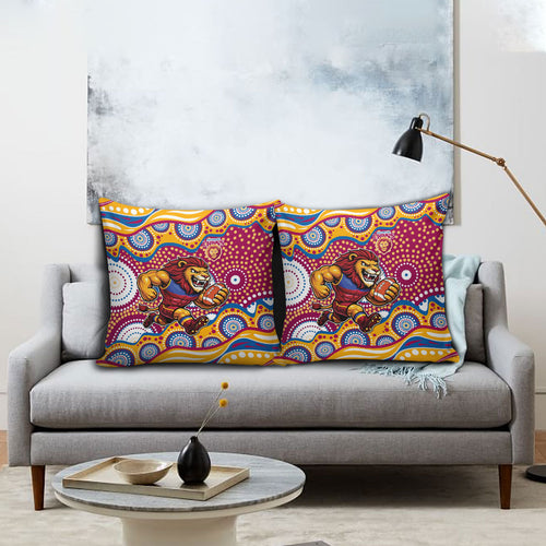 Brisbane Lions Pillow Cover Aboriginal Dot Pattern - Football Mascot Heritage Pride