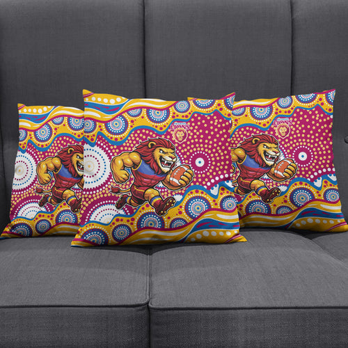 Brisbane Lions Pillow Cover Aboriginal Dot Pattern - Football Mascot Heritage Pride