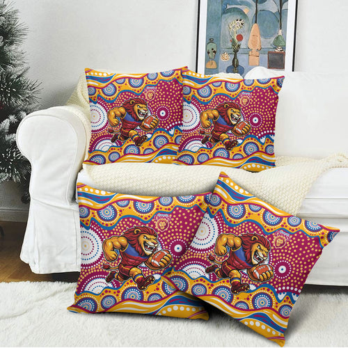Brisbane Lions Pillow Cover Aboriginal Dot Pattern - Football Mascot Heritage Pride