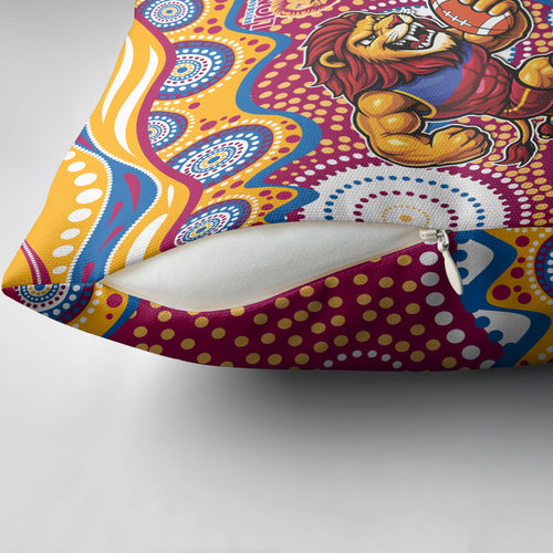 Brisbane Lions Pillow Cover Aboriginal Dot Pattern - Football Mascot Heritage Pride