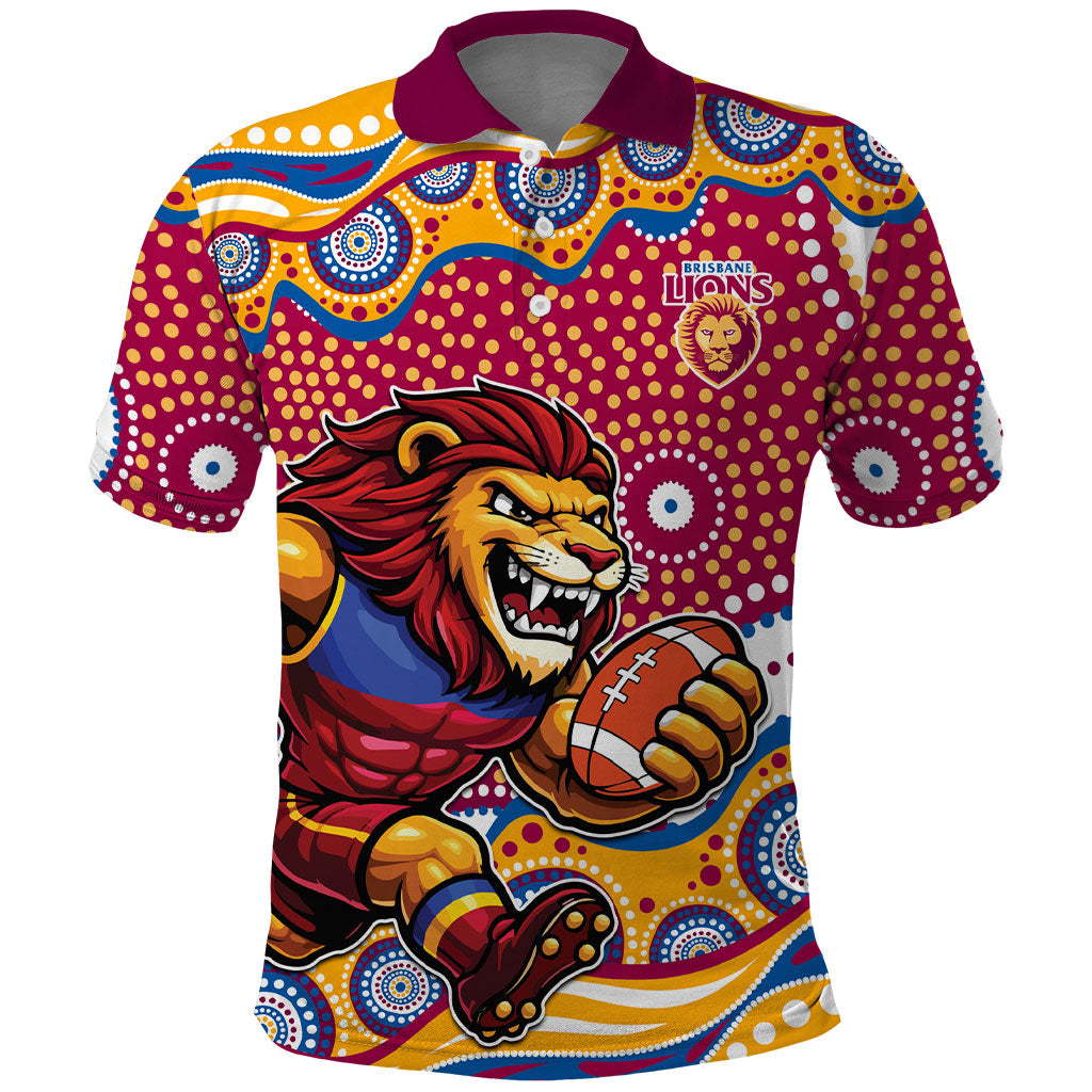 Brisbane Lions Polo Shirt Aboriginal Dot Pattern - Football Mascot Heritage Pride