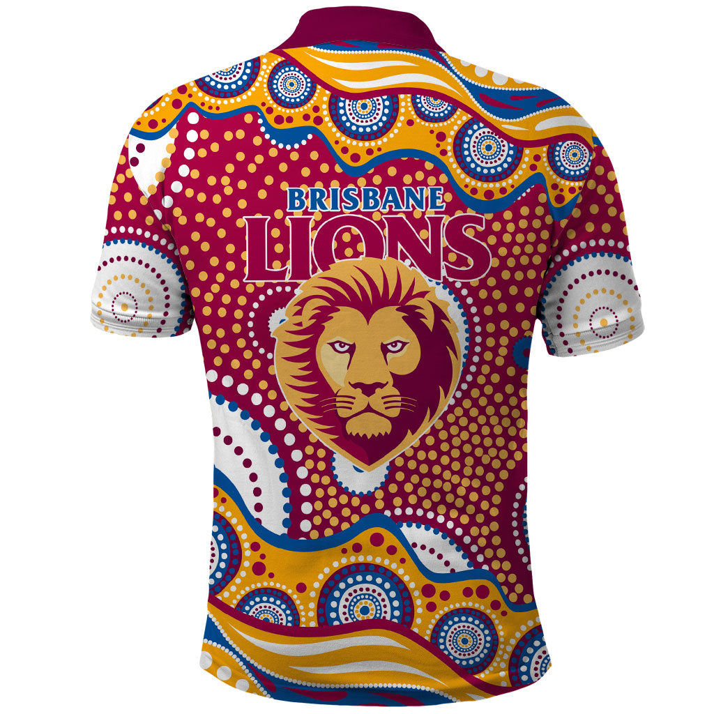 Brisbane Lions Polo Shirt Aboriginal Dot Pattern - Football Mascot Heritage Pride