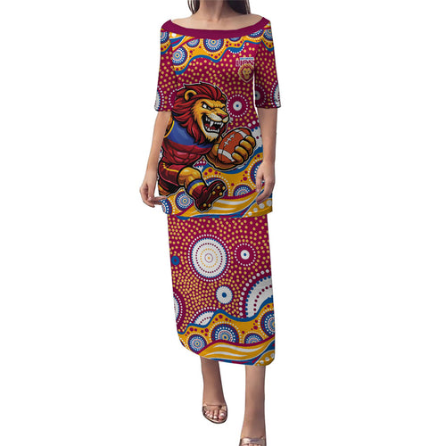 Brisbane Lions Puletasi Aboriginal Dot Pattern - Football Mascot Heritage Pride