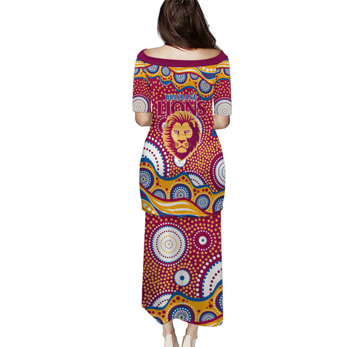 Brisbane Lions Puletasi Aboriginal Dot Pattern - Football Mascot Heritage Pride
