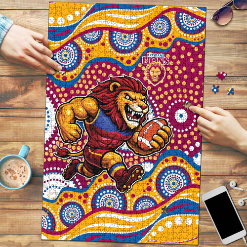 Brisbane Lions Puzzle Aboriginal Dot Pattern - Football Mascot Heritage Pride