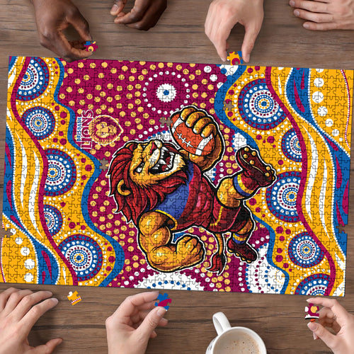 Brisbane Lions Puzzle Aboriginal Dot Pattern - Football Mascot Heritage Pride
