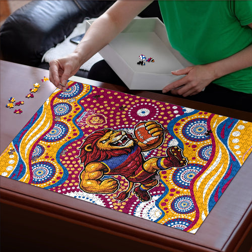 Brisbane Lions Puzzle Aboriginal Dot Pattern - Football Mascot Heritage Pride