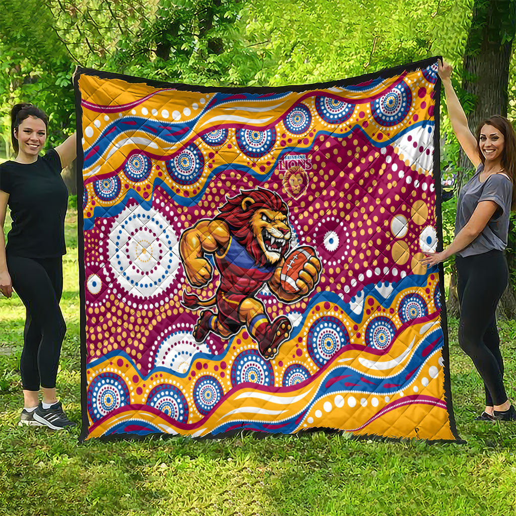 Brisbane Lions Quilt Aboriginal Dot Pattern - Football Mascot Heritage Pride