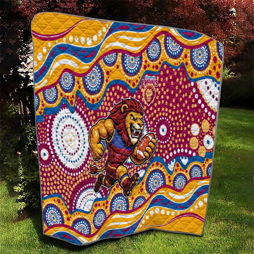 Brisbane Lions Quilt Aboriginal Dot Pattern - Football Mascot Heritage Pride