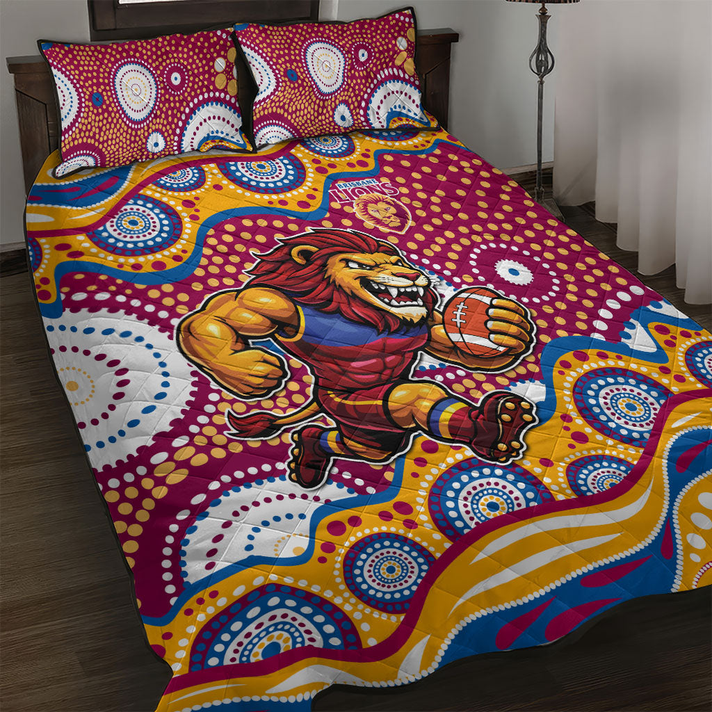 Brisbane Lions Quilt Bed Set Aboriginal Dot Pattern - Football Mascot Heritage Pride