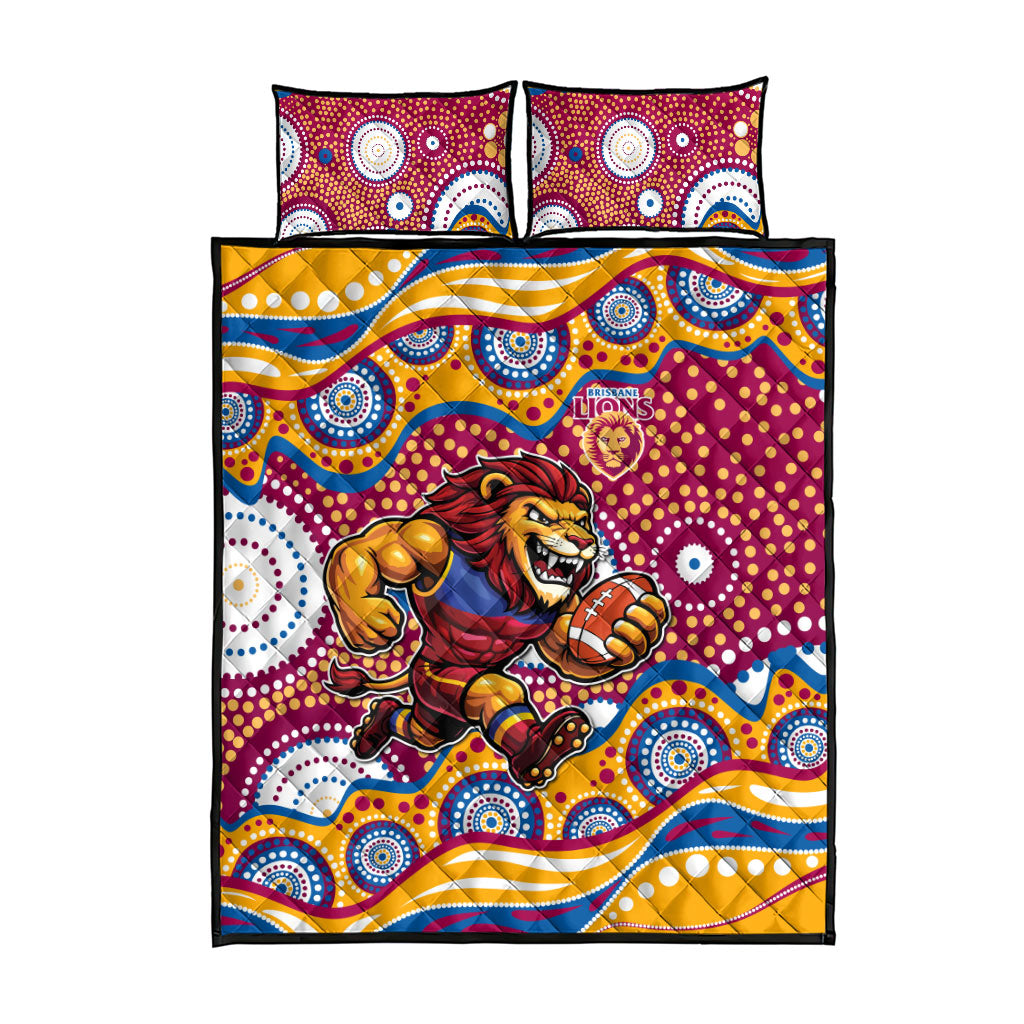 Brisbane Lions Quilt Bed Set Aboriginal Dot Pattern - Football Mascot Heritage Pride