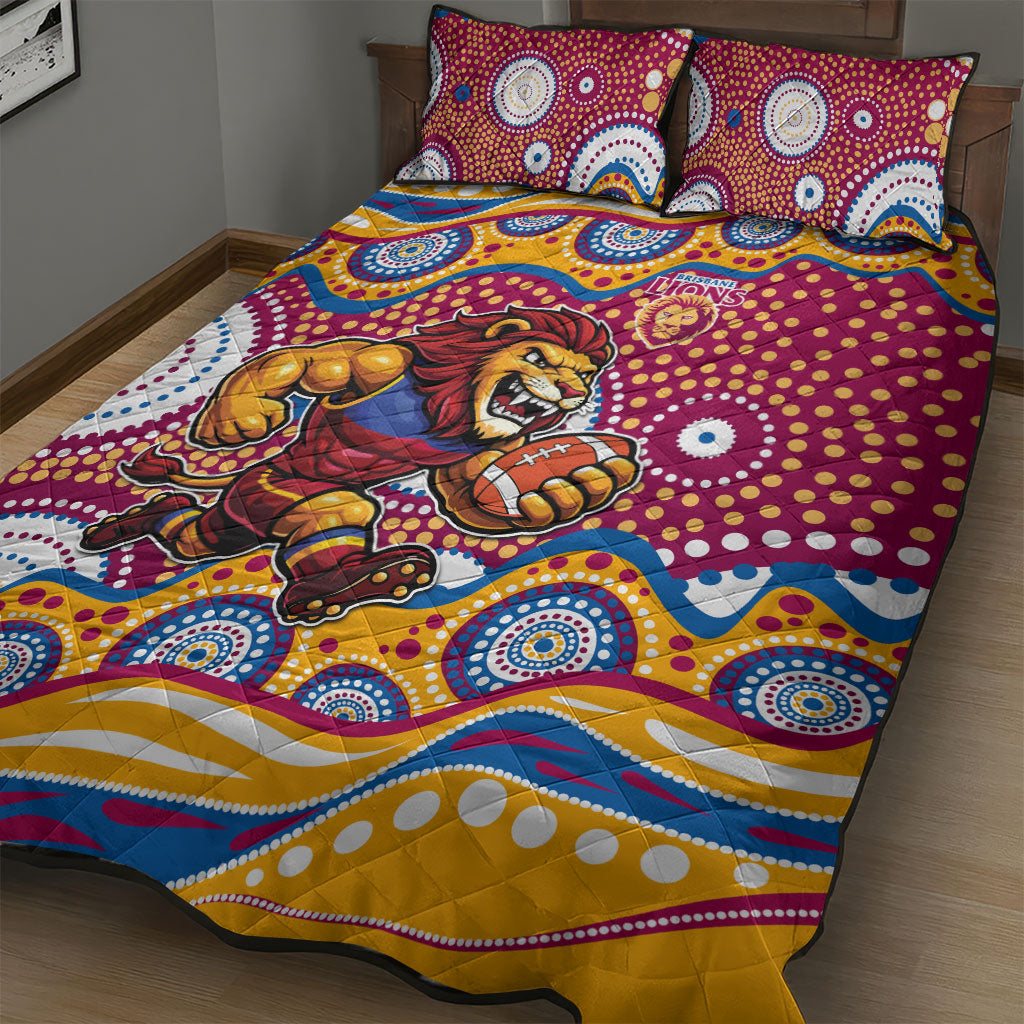 Brisbane Lions Quilt Bed Set Aboriginal Dot Pattern - Football Mascot Heritage Pride