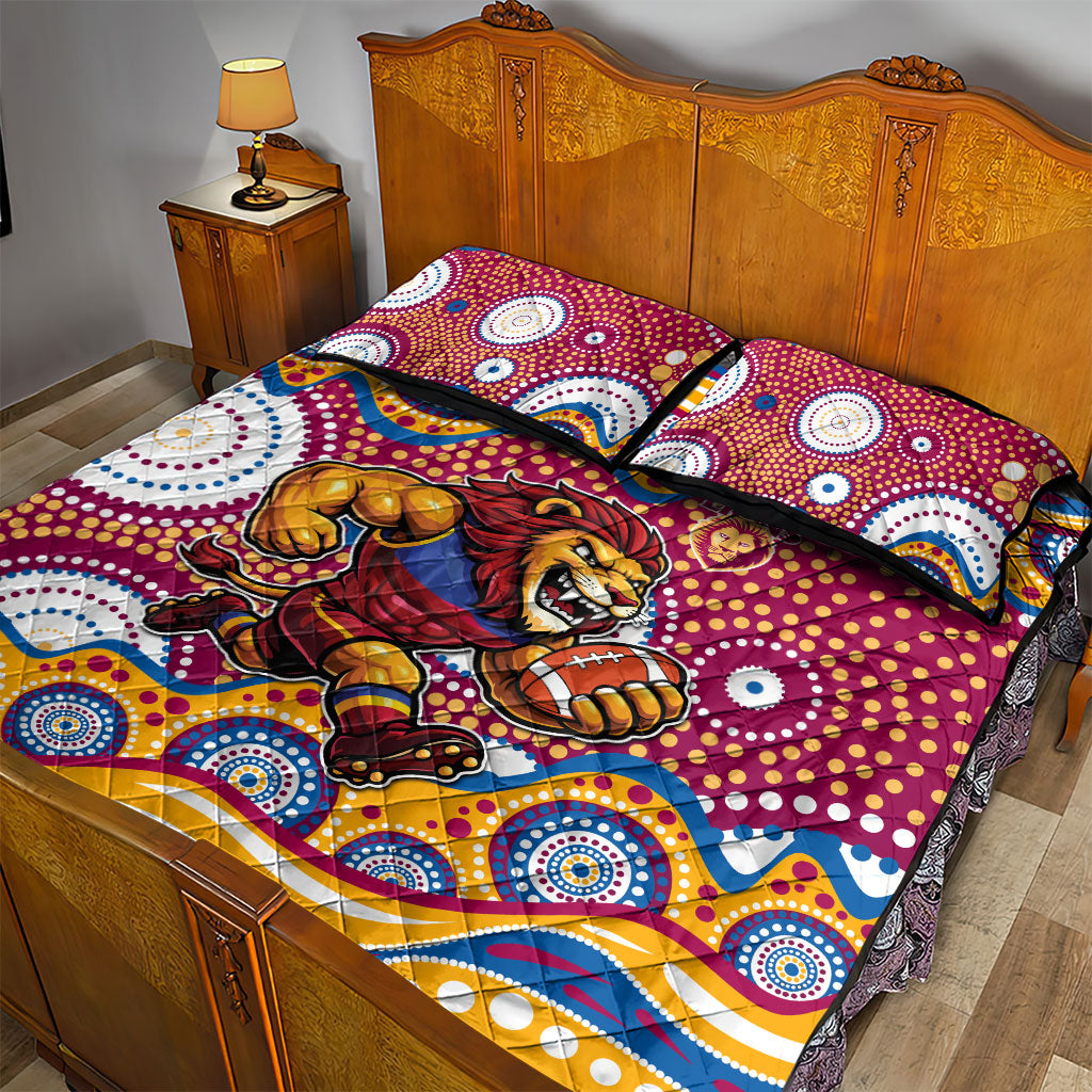 Brisbane Lions Quilt Bed Set Aboriginal Dot Pattern - Football Mascot Heritage Pride